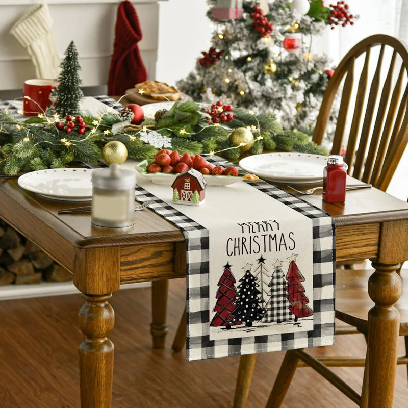 Rynx | Linen Christmas Table Runner Snowman Christmas Tree Home Dining Table Cloth Tablecloth 2023 Christmas Noel Christmas Decorations 2024