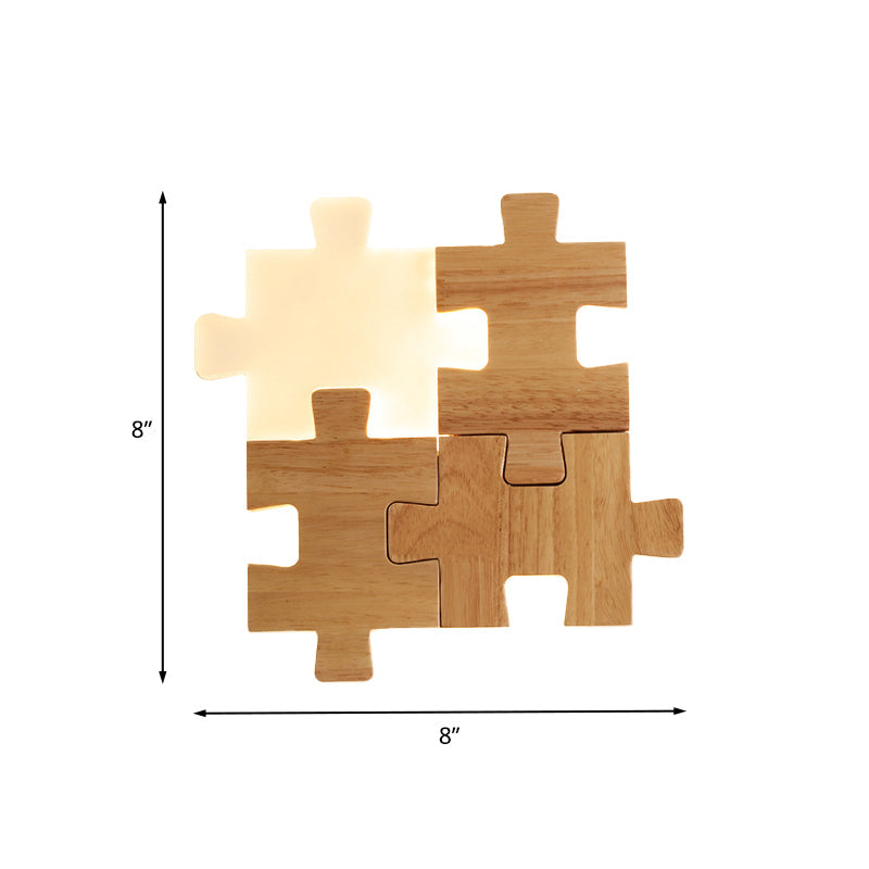 Rynx | Beige Jigsaw Puzzle Wall Recessed Light Nordic LED Wood Wall Mount Lamp in White/Warm Light