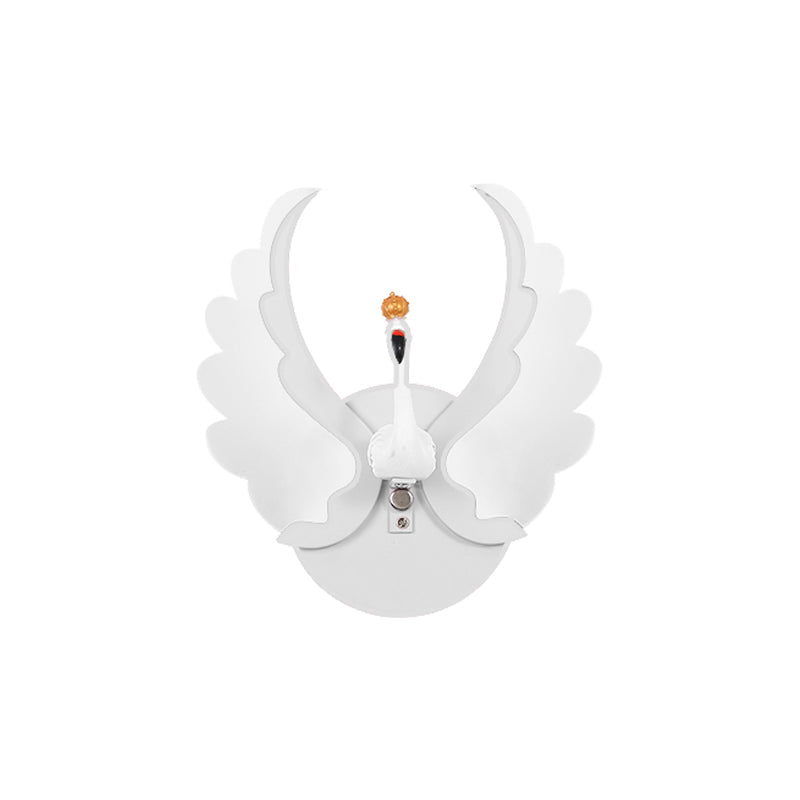 Rynx | Swan Iron Wall Lamp Sconces Strip Cartoon White/Pink Finish LED Wall Lamp Fixture with Acrylic Wing in White/Warm Light