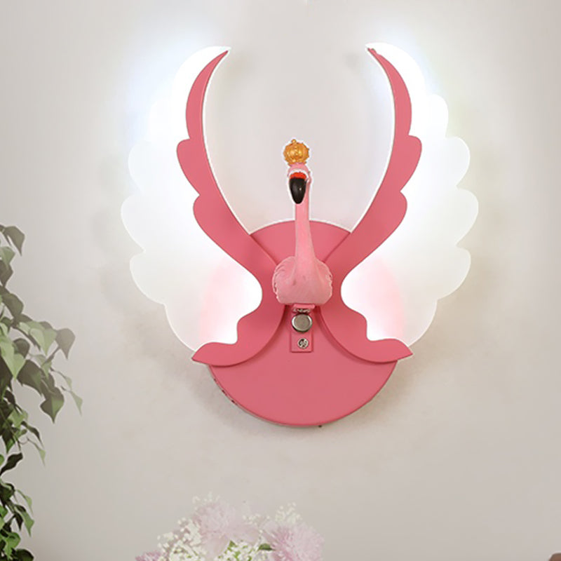 Rynx | Swan Iron Wall Lamp Sconces Strip Cartoon White/Pink Finish LED Wall Lamp Fixture with Acrylic Wing in White/Warm Light
