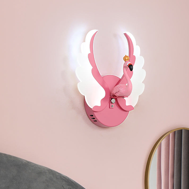 Rynx | Swan Iron Wall Lamp Sconces Strip Cartoon White/Pink Finish LED Wall Lamp Fixture with Acrylic Wing in White/Warm Light
