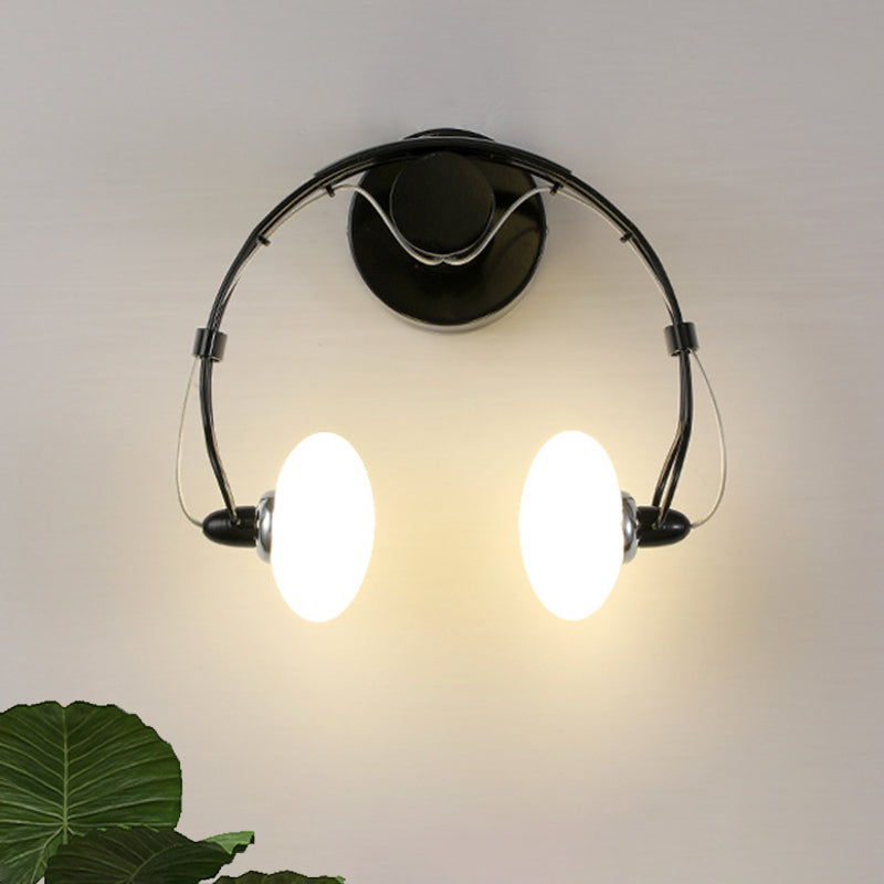 Rynx | Cartoon Headset Shape Wall Lamp Lighting Metal 2-Light Hallway LED Wall Lamp in White/Black