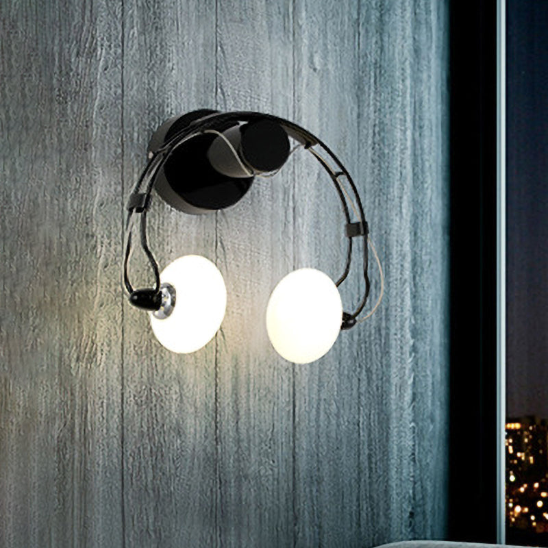 Rynx | Cartoon Headset Shape Wall Lamp Lighting Metal 2-Light Hallway LED Wall Lamp in White/Black