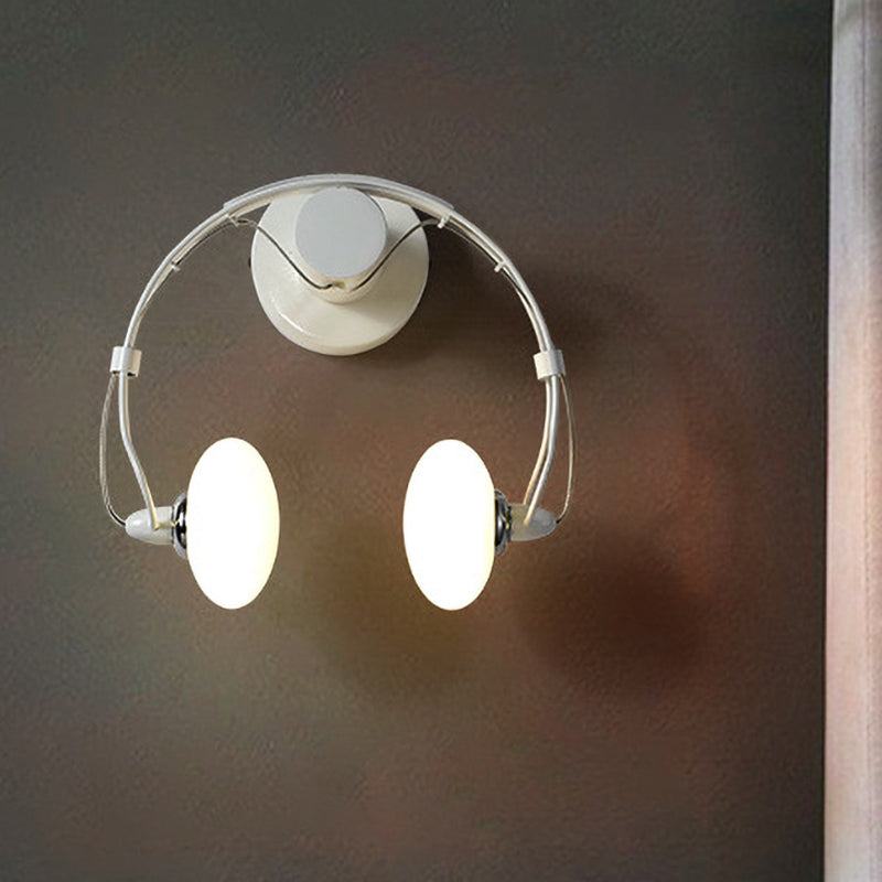 Rynx | Cartoon Headset Shape Wall Lamp Lighting Metal 2-Light Hallway LED Wall Lamp in White/Black