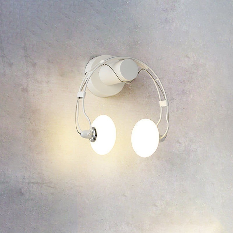 Rynx | Cartoon Headset Shape Wall Lamp Lighting Metal 2-Light Hallway LED Wall Lamp in White/Black