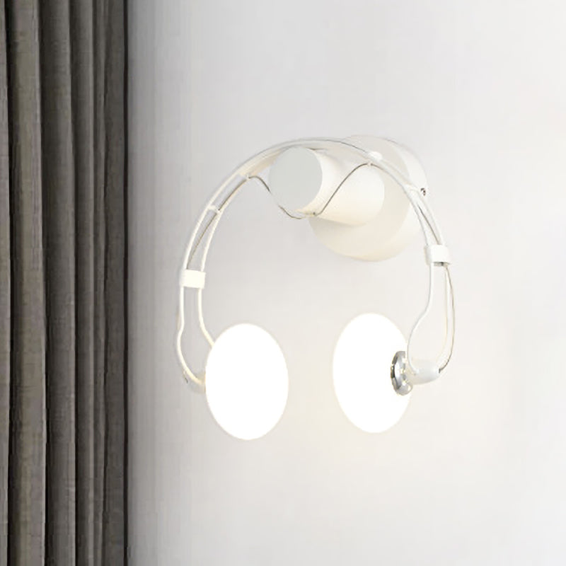 Rynx | Cartoon Headset Shape Wall Lamp Lighting Metal 2-Light Hallway LED Wall Lamp in White/Black