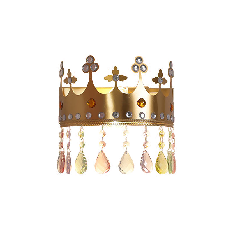 Rynx | Crown Wall Light Cartoon Iron LED Pink/Silver Wall Mount Light with Crystal Drop Decor