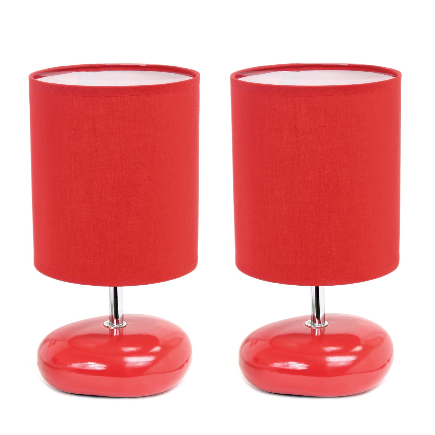 Rynx | Simple Design Lt1153-Red-2Pk Petite Circle Stone Table Lamp 2 Pack Set For Bedroom, Children's Room, Office, Living Room, Children's Room, Reading Nook, Red