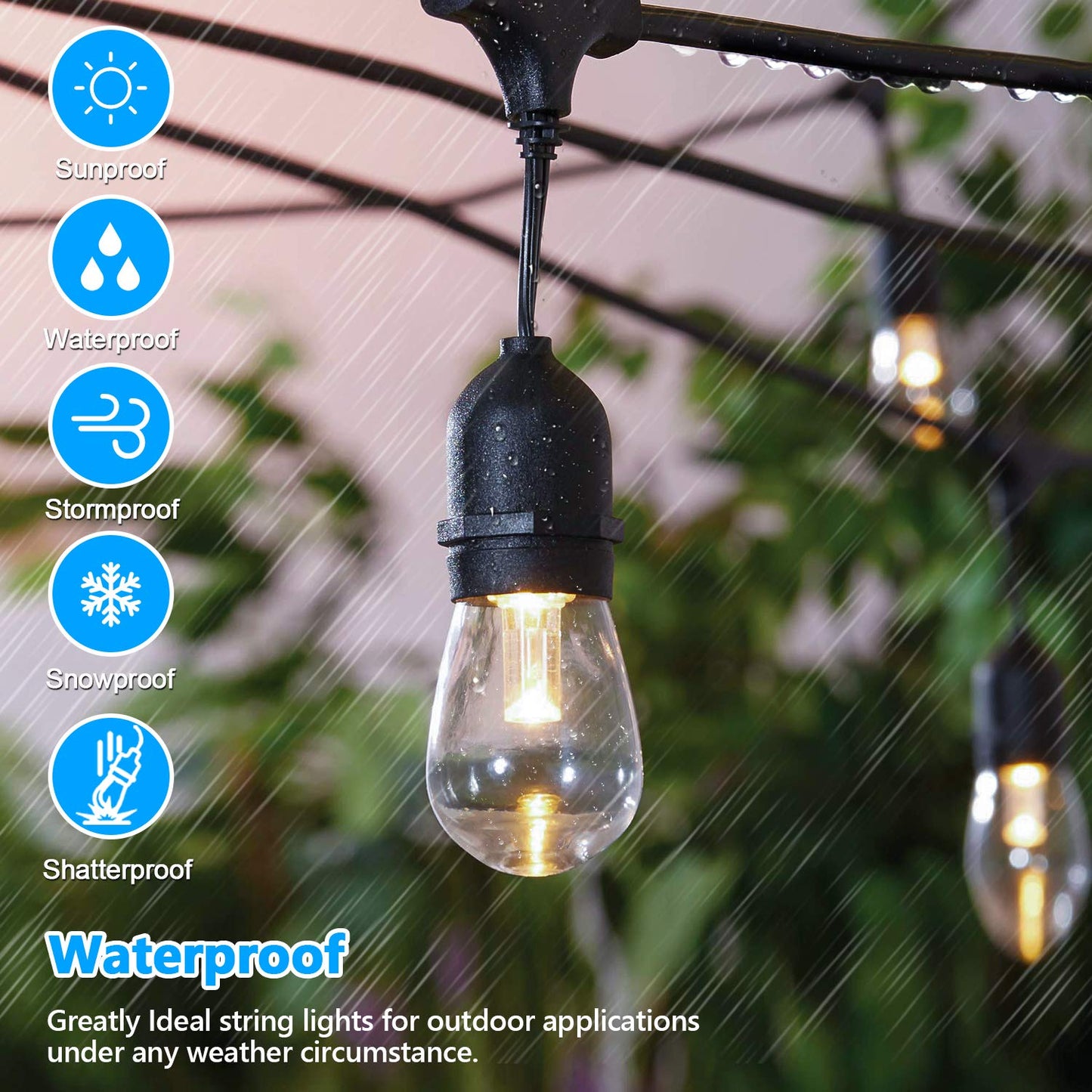 Rynx | Lakumu 48Ft Dimmable Led Outdoor Light Strips, 3 Color Temperatures, Waterproof, Remote Control