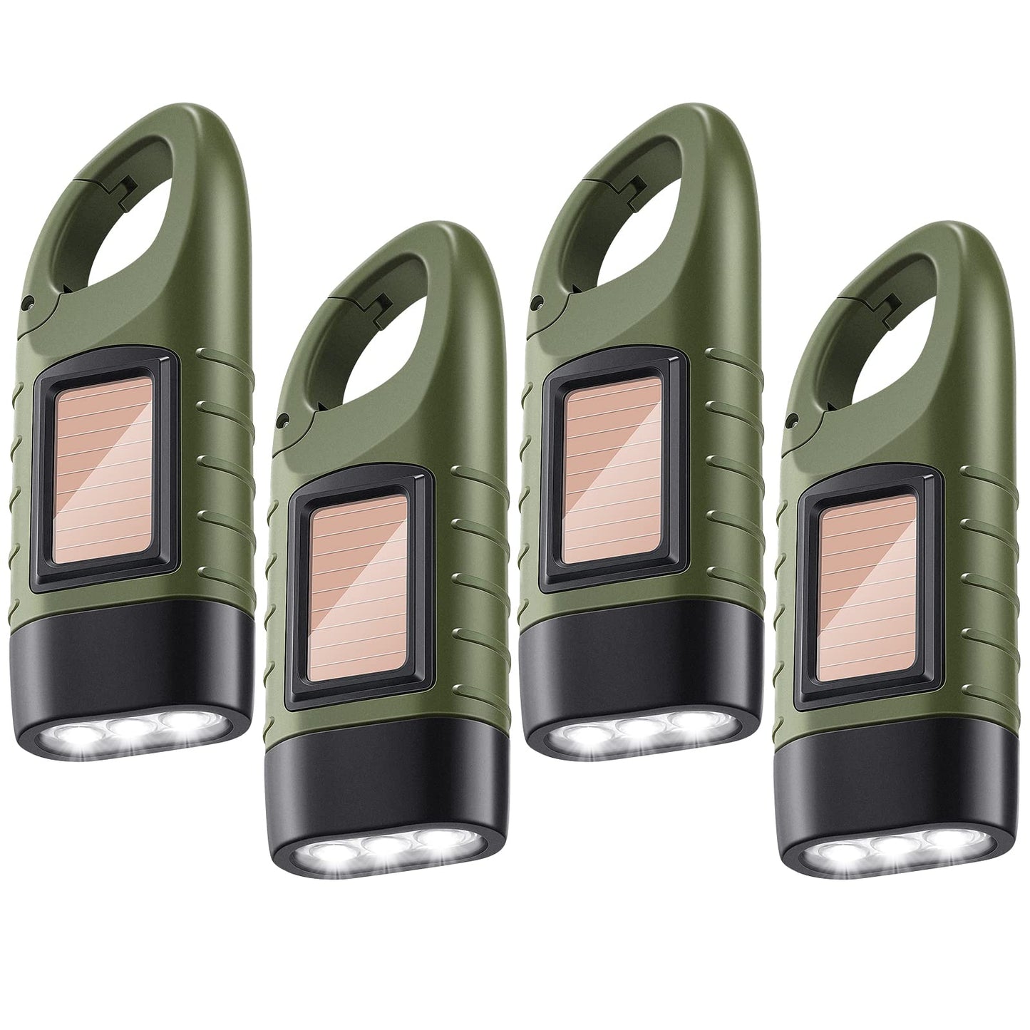 Rynx | 4 pieces Hand crank Solar Energy Flashlight Led Rechargeable Flashlight Survival Emergency Hand Crank Lantern Snap Carabiner Light For Outdoor Sports Camping Hiking