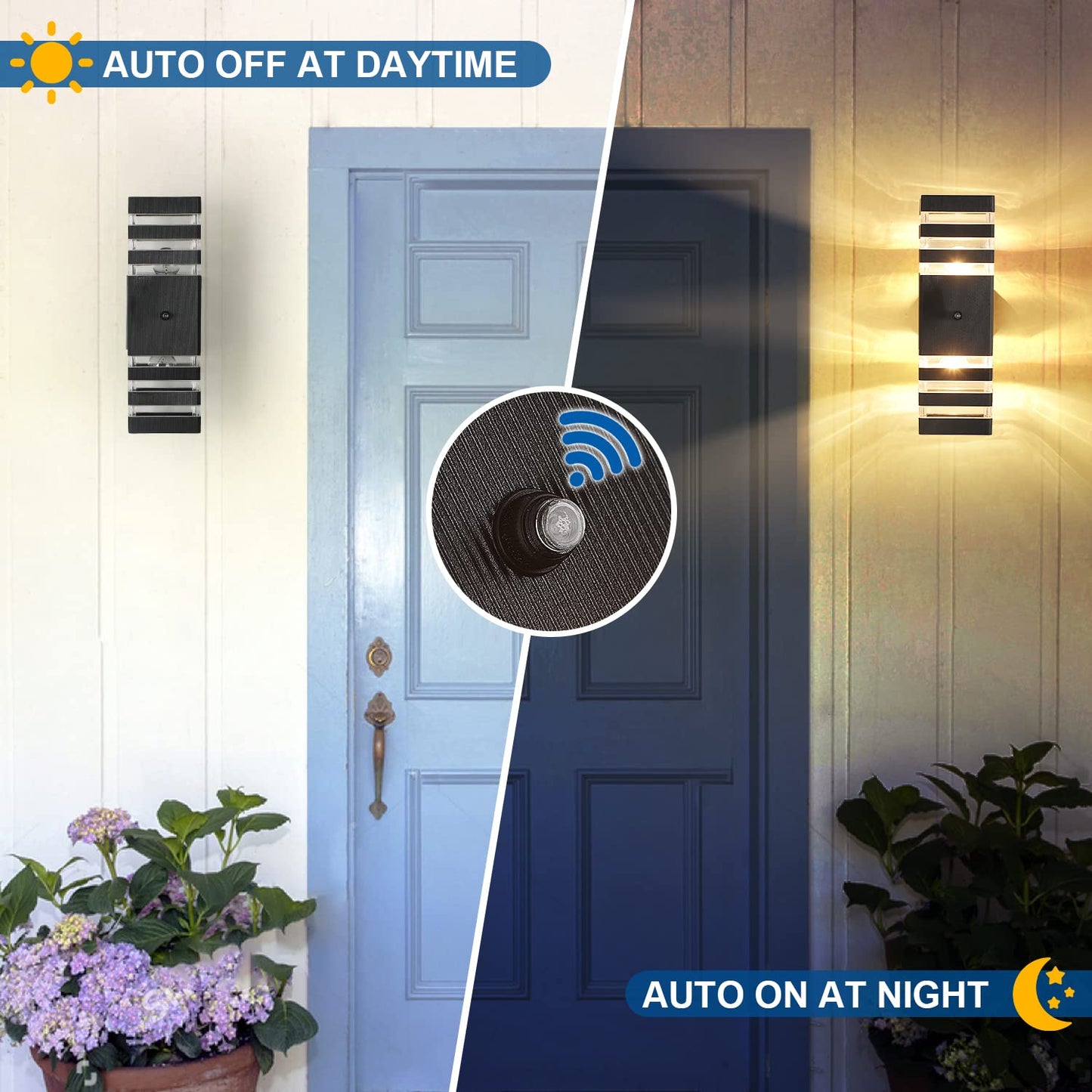 Rynx | Delicavy Dusk To Dawn Outdoor Wall Lamps, Waterproof Black Aluminum, Modern Veranda Light Fixtures