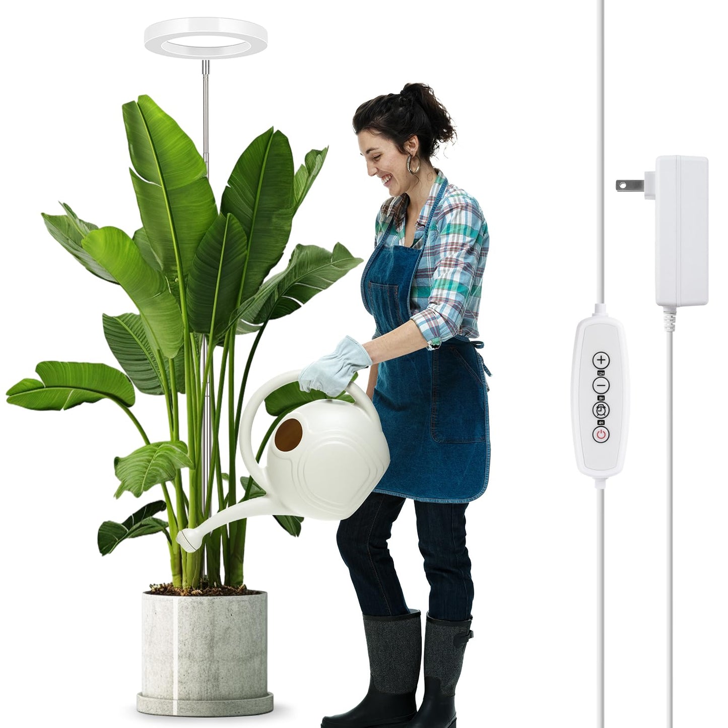 Rynx | Lordem Growth Light for Indoor Plants, 7.9" Full Spectrum Led Plant Growth Light, Height Adjustable Growth Lamp With Automatic Timer 4H/8H/12H, 6 Dimmable Levels, Ideal For Indoor Large Tall Plants Growth