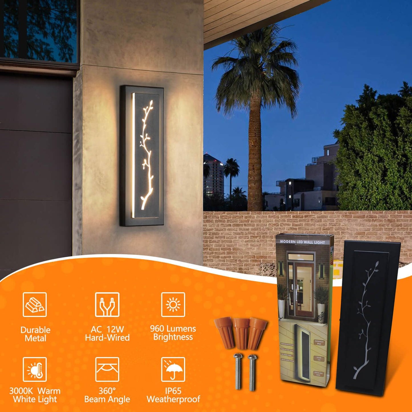 Rynx | Tewei Modern LED Outdoor Wall Lamp 2 Pack, Black 3000K Warm White Garage & Hall Light