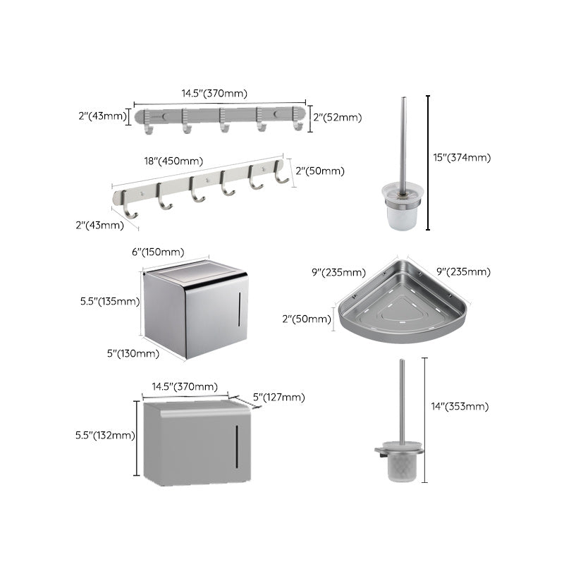 Rynx | 7-piece Bathroom Accessory Set Modern Aluminum Bathroom Set in Silver