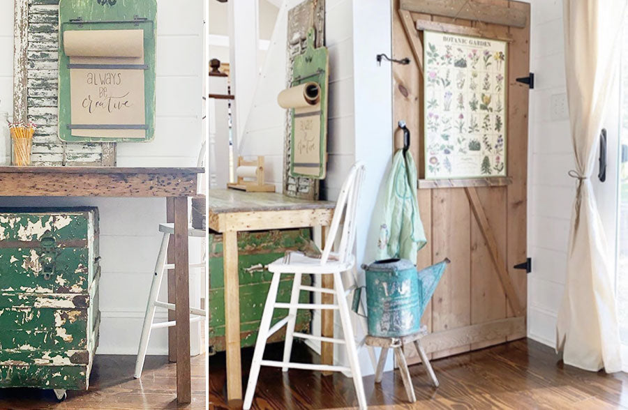 Rynx | Weathered green cutting board hanging note roll