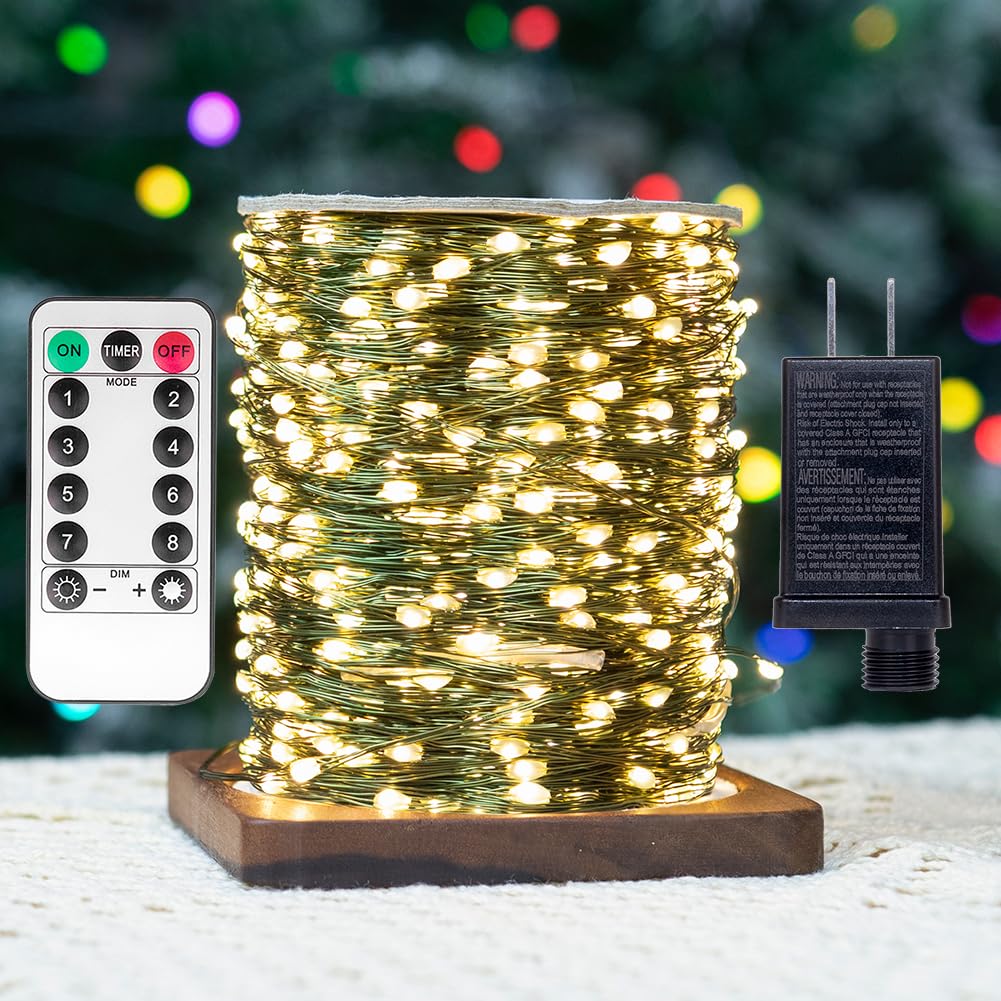Rynx | Zeluxdot Fairy Lights Plug In,400Ft 1200 Leds Waterproof Light String,Green Copper Wire,LED Light Strip With Remote 8 Modes For Indoor Outdoor Christmas Wedding Birthday Patio Garden Decor,Warm White
