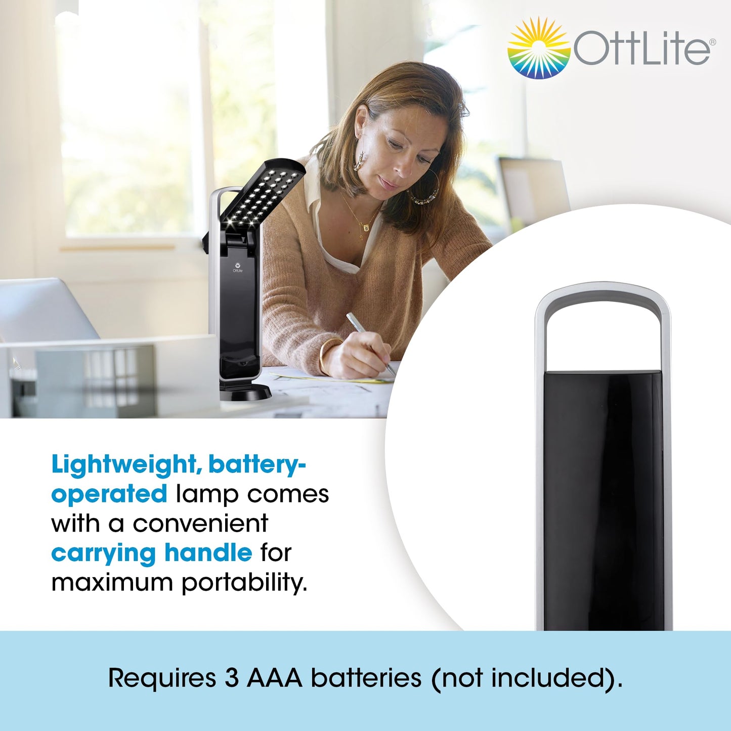 Rynx | Ottlite Portable Led Work Lamp - Lightweight Black Desk Lamp With Natural Daylight Led