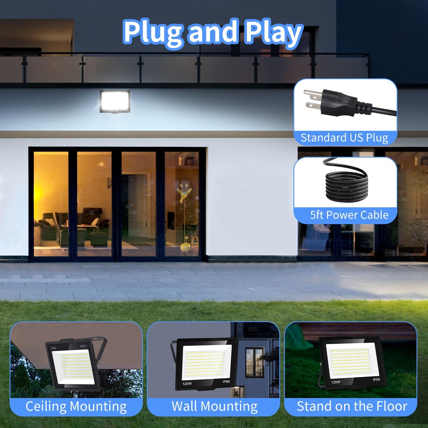 Rynx | Isuerfy 120W Led Floodlight Outdoor, 14400Lm, Ip66 Waterproof, 5000K Daylight White,