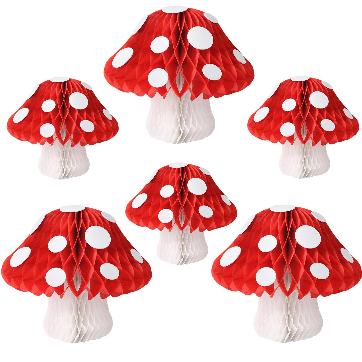 Rynx | Yunxuan Mushroom Party Decorations, Mushroom-Shaped Honeycomb Paper Lanterns For Birthday Party Garden Decoration Pack Of 6