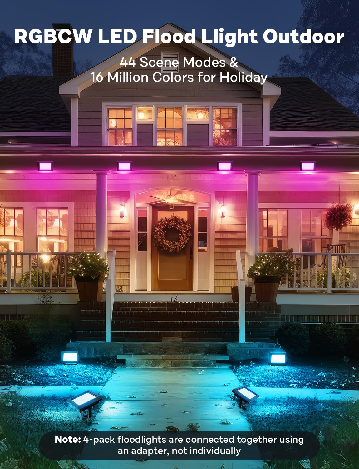 Rynx | Alfele 36W Rgbw Led Floodlight, Color-Changing Outdoor Lighting, Remote Control, Ip66, 4 Pack