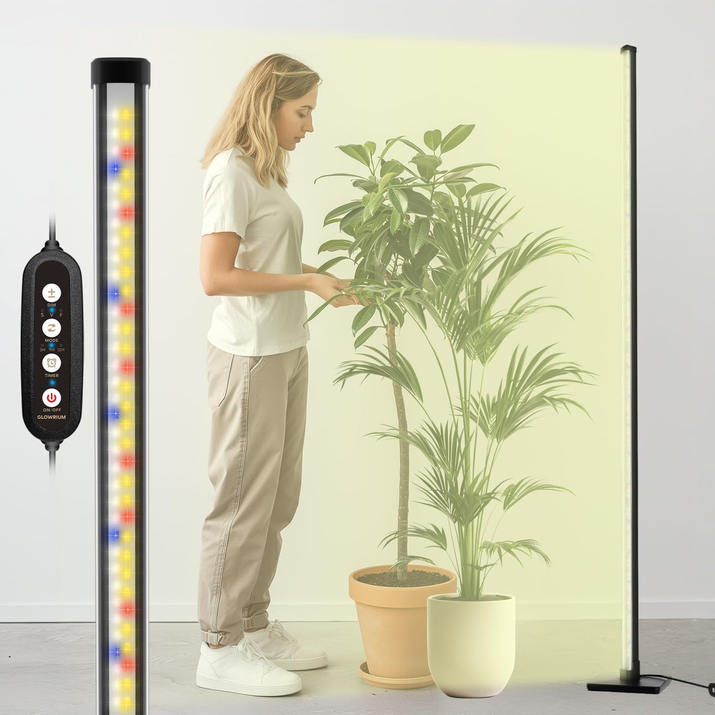 Rynx | Glowrium Standing Growth Light For Indoor Plants, 45In Full Spectrum Vertical Plant Light, 3 Light Modes, Auto Timer, 6-Level Dimmable, Suitable For Wide Area Coverage In Indoor Plants (3-Section)