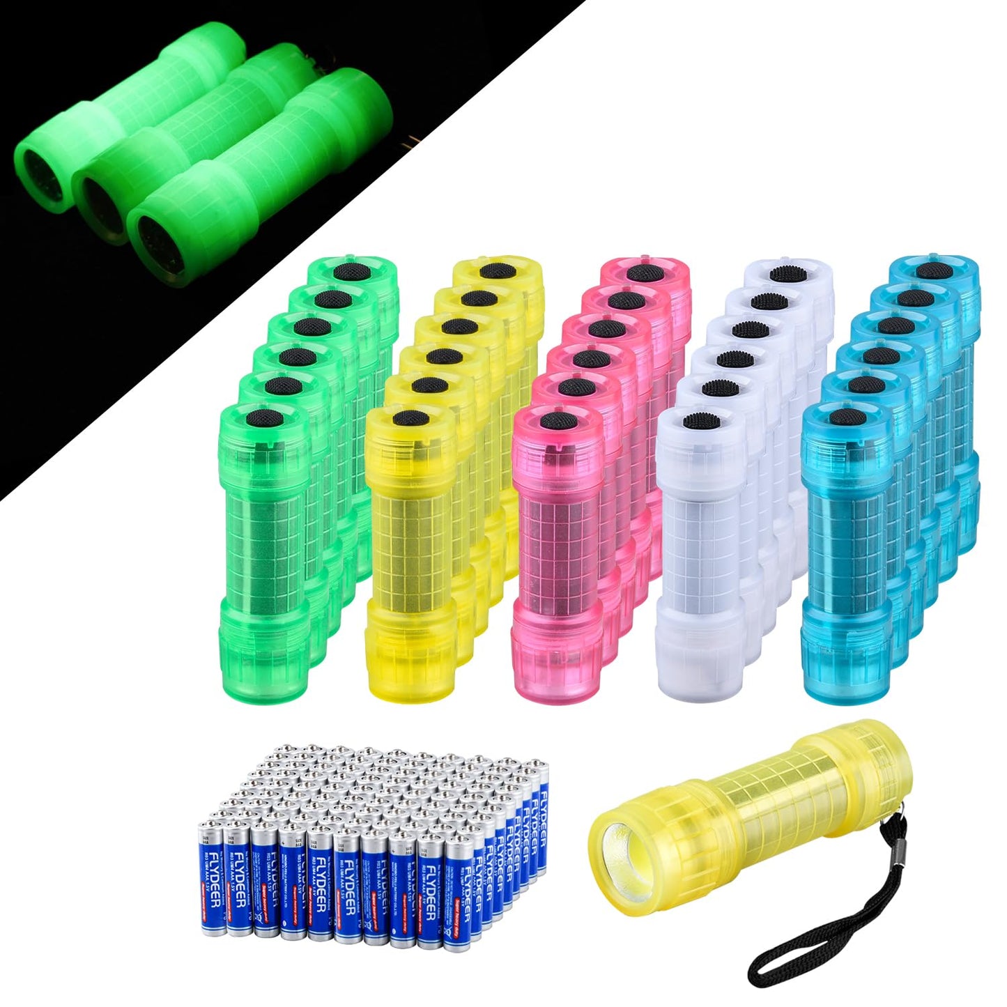 Rynx | Kunhe 30 Pack Mini Glow In The Dark Flashlights For Kids - Battery Included, Party Favors, Gifts