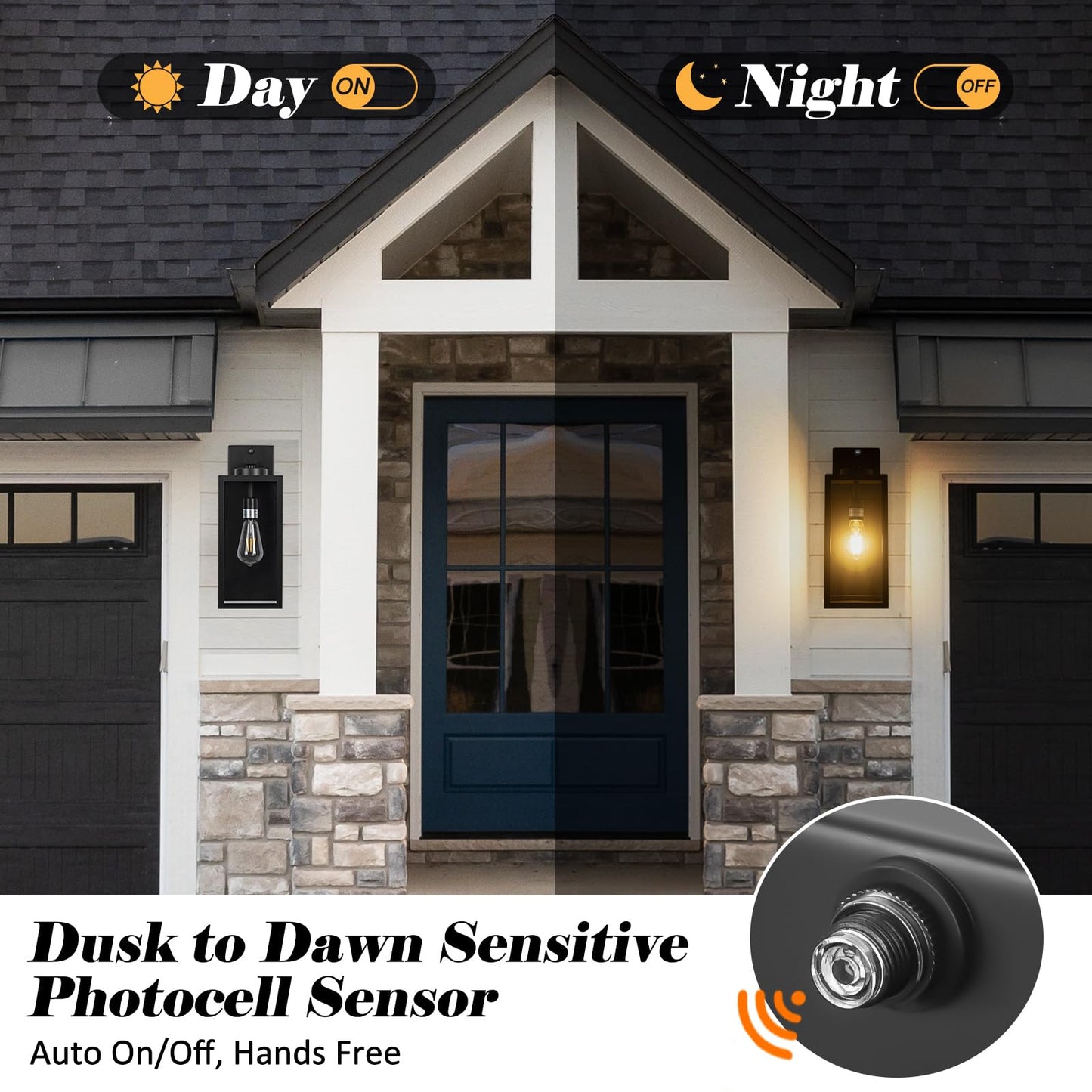 Rynx | Yolsunes 16" Dusk To Dawn Black Outdoor Wall Lamp, Waterproof Rustic Sconce
