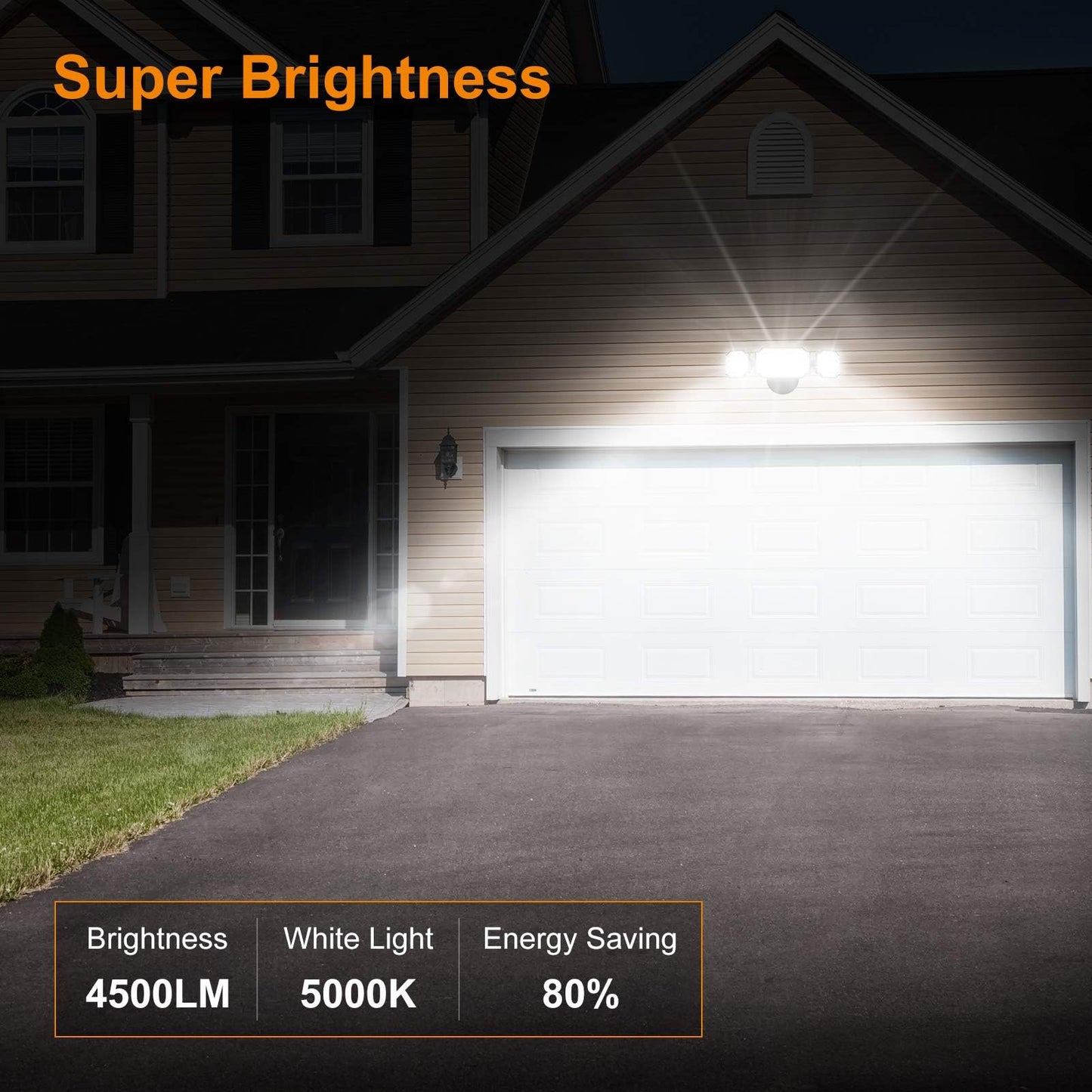 Rynx | Lepower 45W Led Outdoor Floodlight, 4500Lm, 3 Adjustable Heads, Ip65 Waterproof, Black