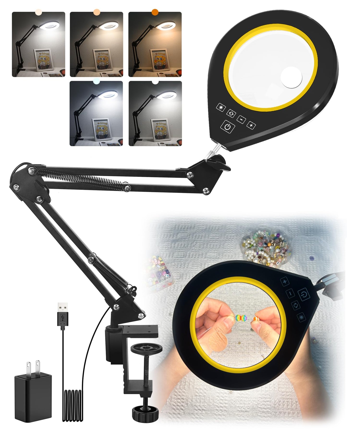 Rynx | Jbgiyosg Mushroom Table Lamps Night Light Cute Glass Nightstand Bedside Desk Lamps for Bedroom Living Room Study (Light Bulb Included) - Wh