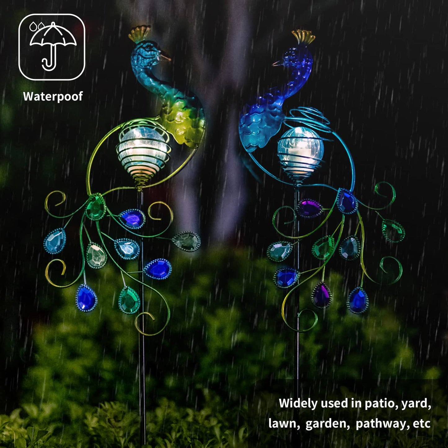 Rynx | Viveta 2 Pack Metal Peacock Solar Stake For Outdoor Garden Patio Decorations