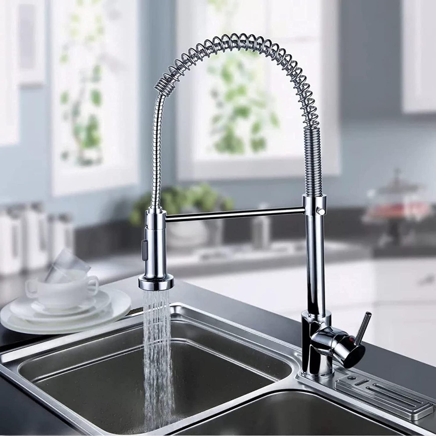 Rynx | MHome Extendable Chrome Kitchen Faucet with Filter Booster, Brass Mixer Tap, Hot Cold Water, Single Hole Installation