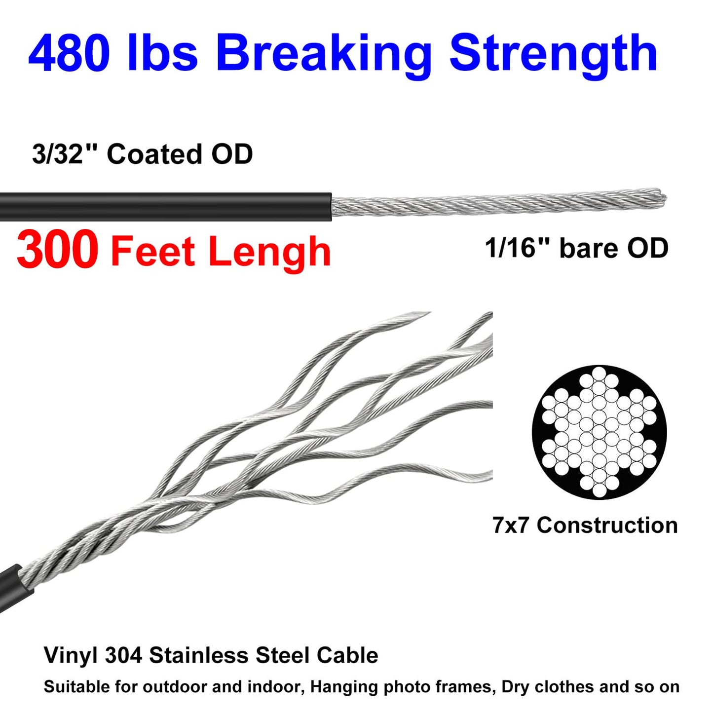 Rynx | Blika 300Ft Globe String Light Suspension Kit - Stainless Steel Wire, Turnbuckle & Hooks