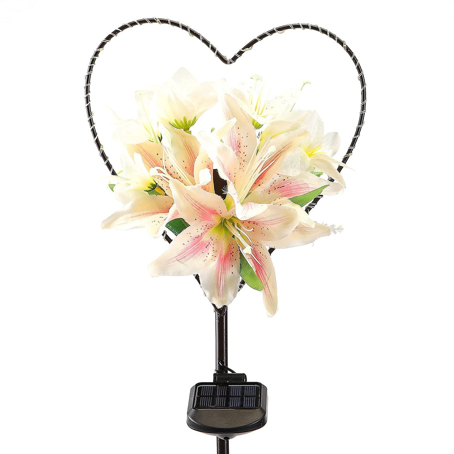 Rynx | Starryfill Heart Shaped Solar Garden Lighting With White Lily Flowers - 25 Led Warm White