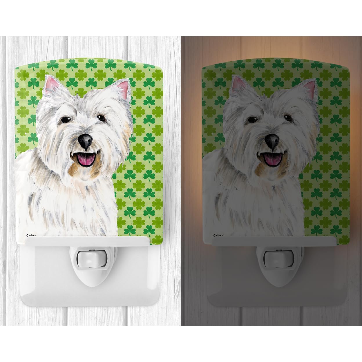 Rynx | St. Patrick's Day Westie Night Light, Ceramic, 6X4X3, UL-Approved