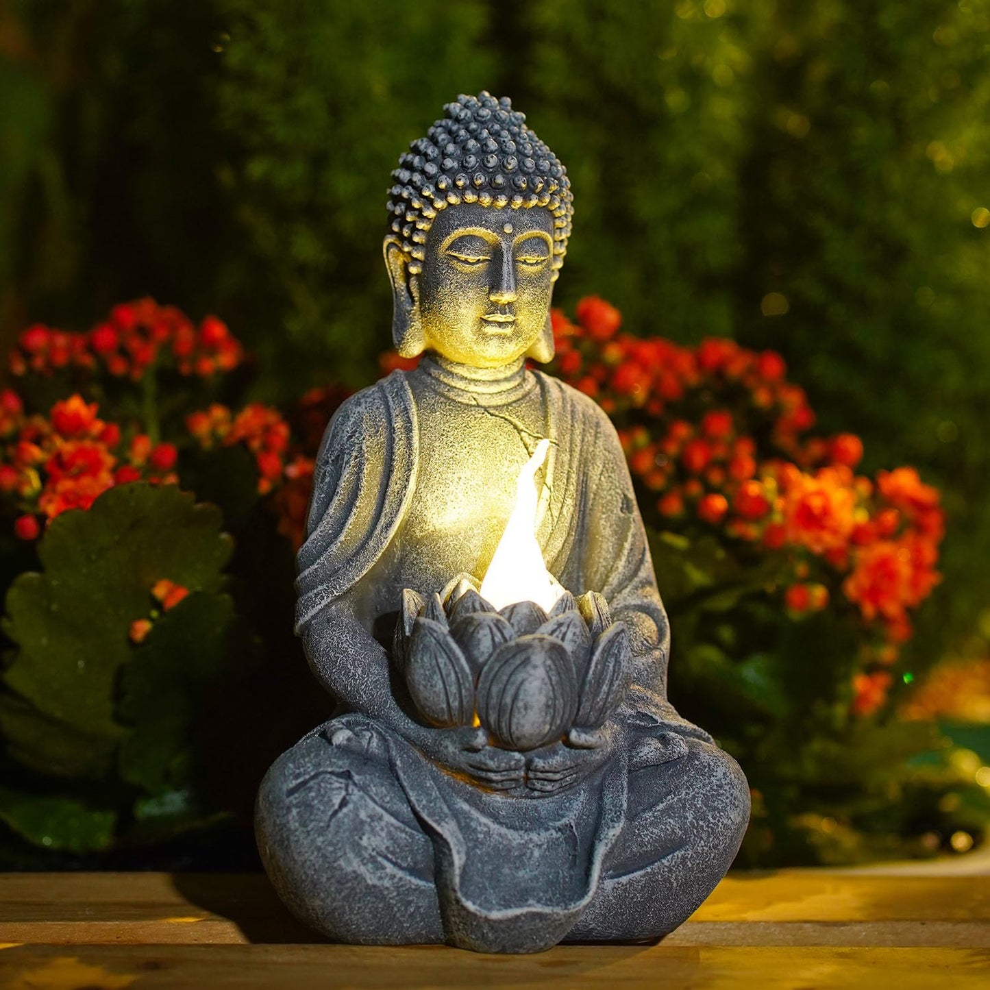 Rynx | Philodwell Solar Meditation Buddha Garden Statues: Outdoor Sculpture With Tea Light Decor For Patio Lawn Yard Art - Gifts For M