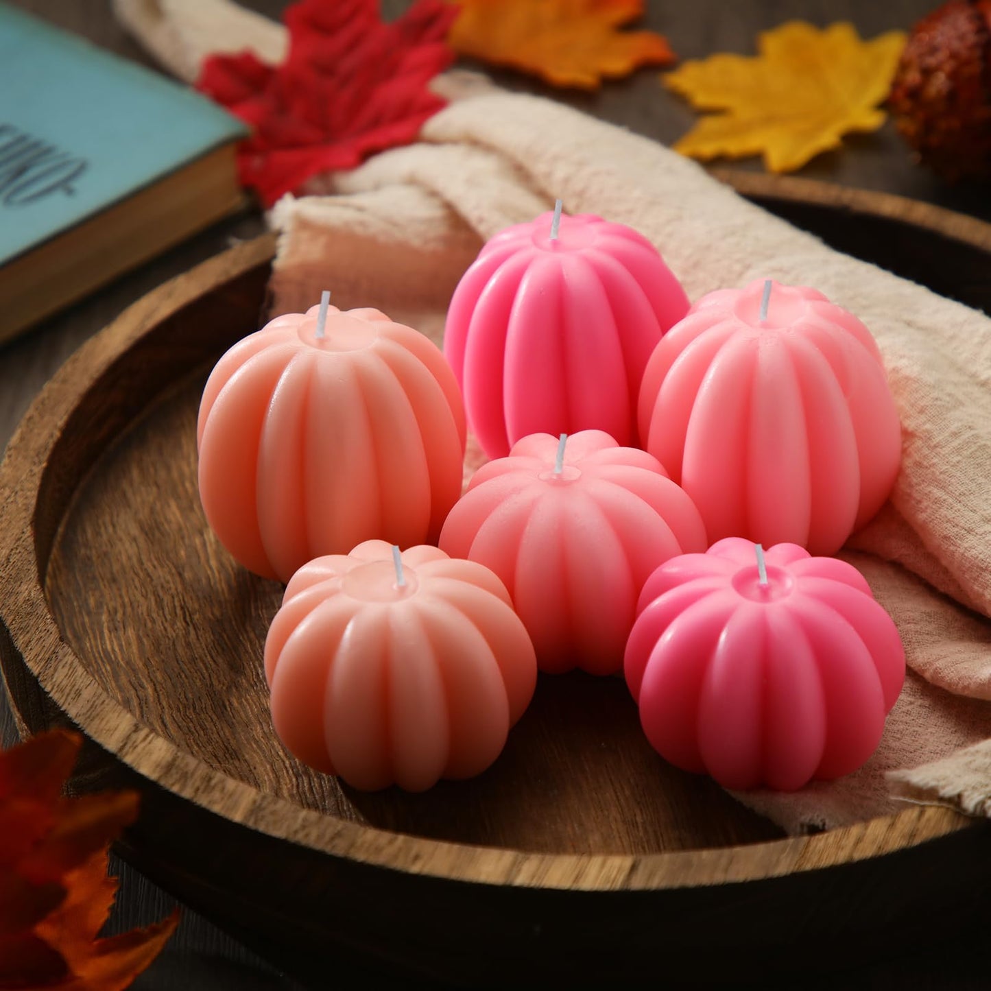 Rynx | Mtlee 6 Pieces Thanksgiving Pumpkin Shaped Soy Candles Scented Candles Autumn Pumpkin Tealight Candles Home Decoration Pumpkin Candles Handmade Wax Candles For Bedroom Bathroom Party (Pink,Pumpkin)