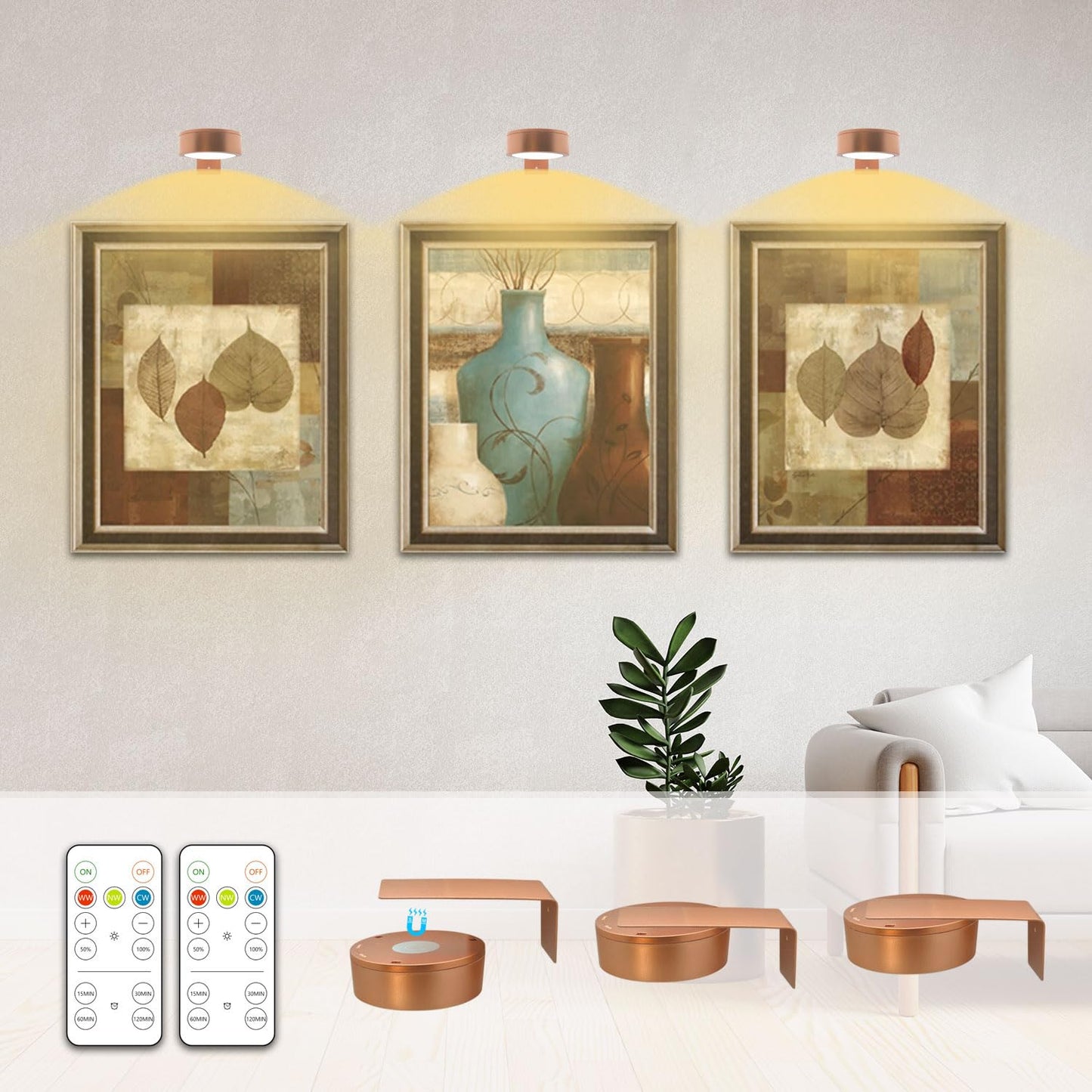 Rynx | Picture Light 3Pack, Battery Powered Wall Lamps Painting Lights, 3 Lighting Art Exhibition Lights, Dimmable Gallery Lights 300Lm Sup
