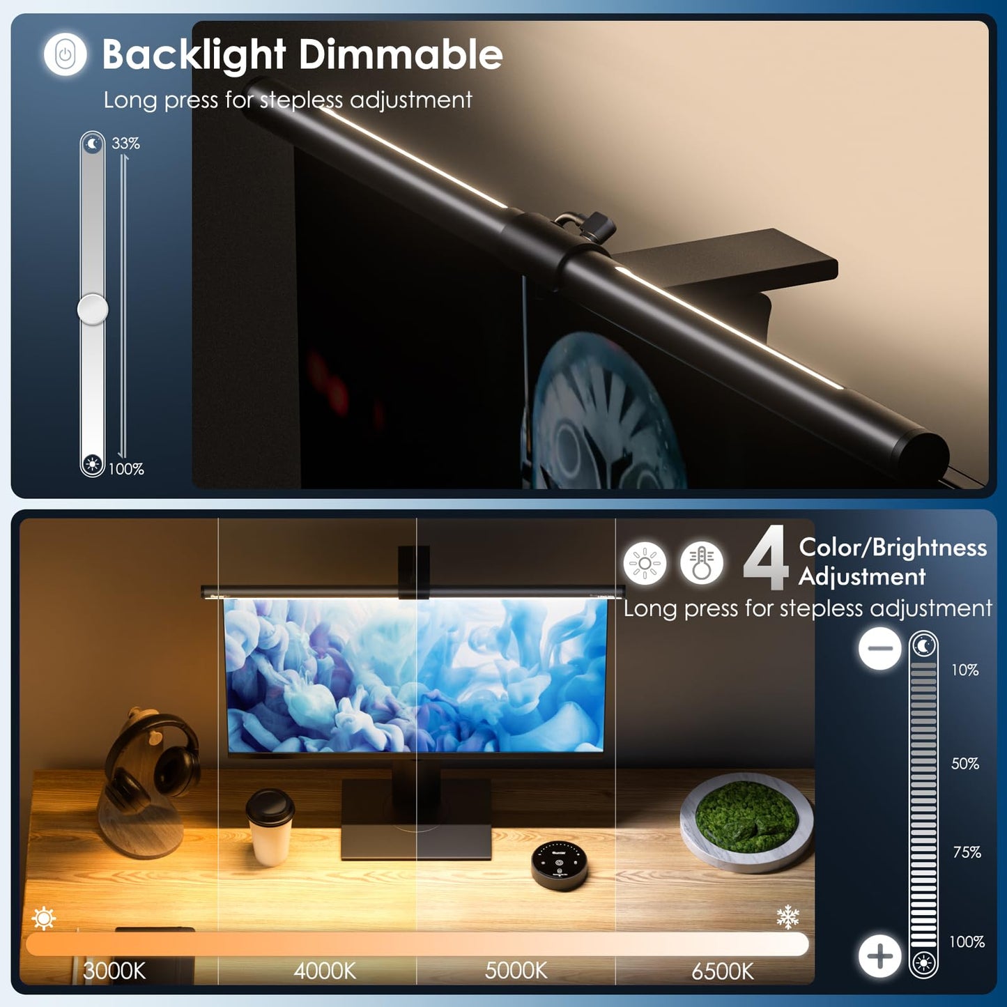 Rynx | Quntis Gray Screen Light Bar With Remote Control, Adjustable Dimming, Eye-Friendly, Fits All Screens