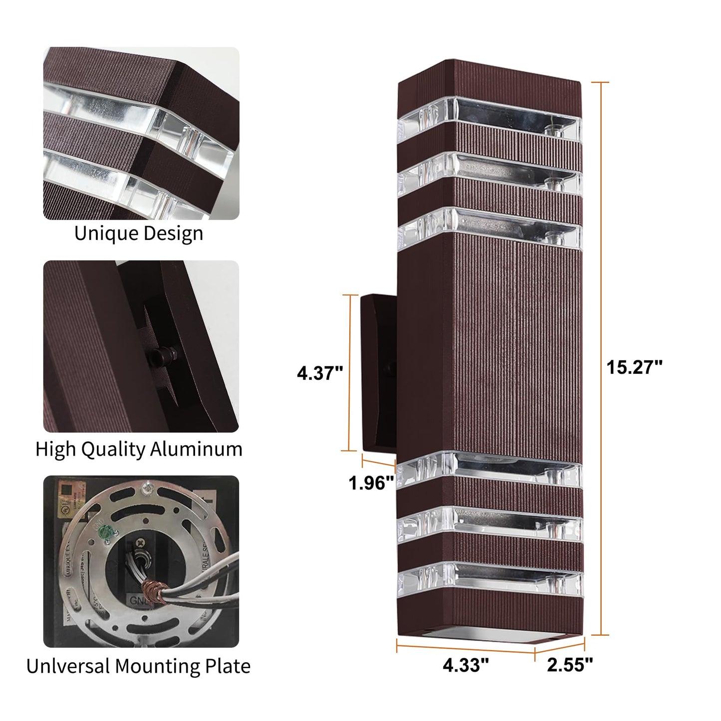 Rynx | Tewei Outdoor Wall Lights 2-pack - Modern Waterproof Aluminum Up & Down Porch Wall Lights, Brown