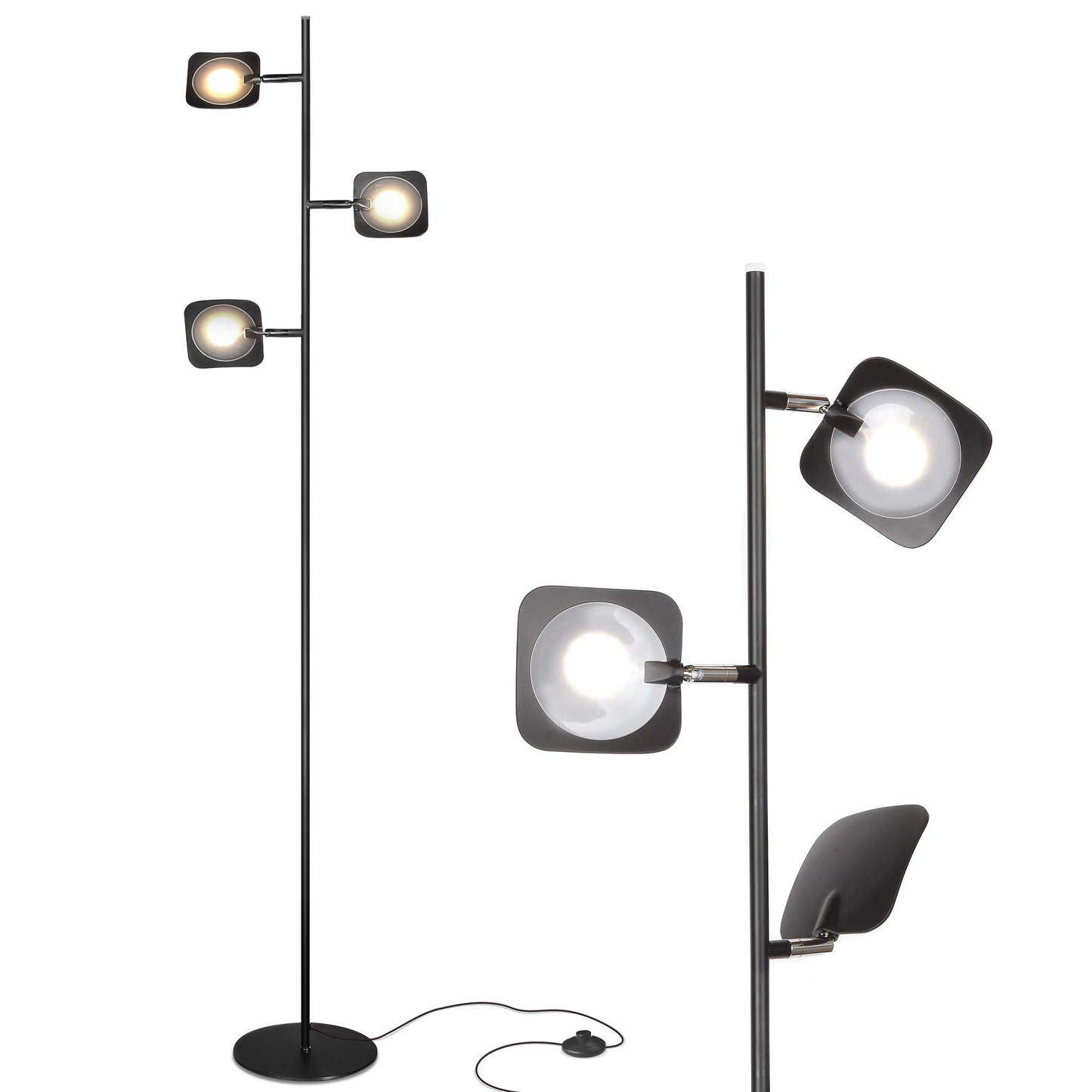Rynx | Brightech Tree Floor Lamp For Living Rooms & Offices, Dimmable Standing Lamp For Reading In The Bedroom, Led Spotlight Floor Lamp, Tall Lamp With Adjustable Panels For Minimal Space Usage - Black