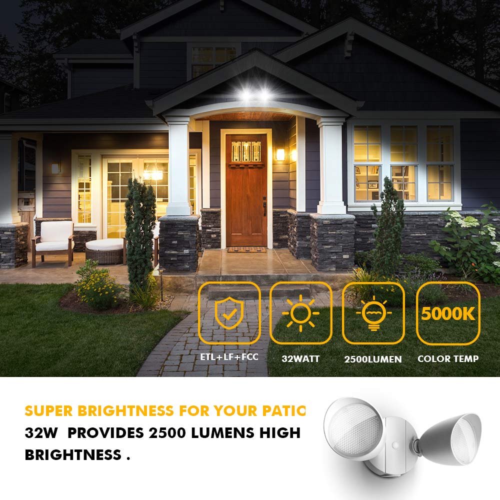 Rynx | Lutec 6222W-D2D Dual-Head 2500 Lumen Dusk To Dawn Floodlight, Waterproof Outdoor Security Lighting