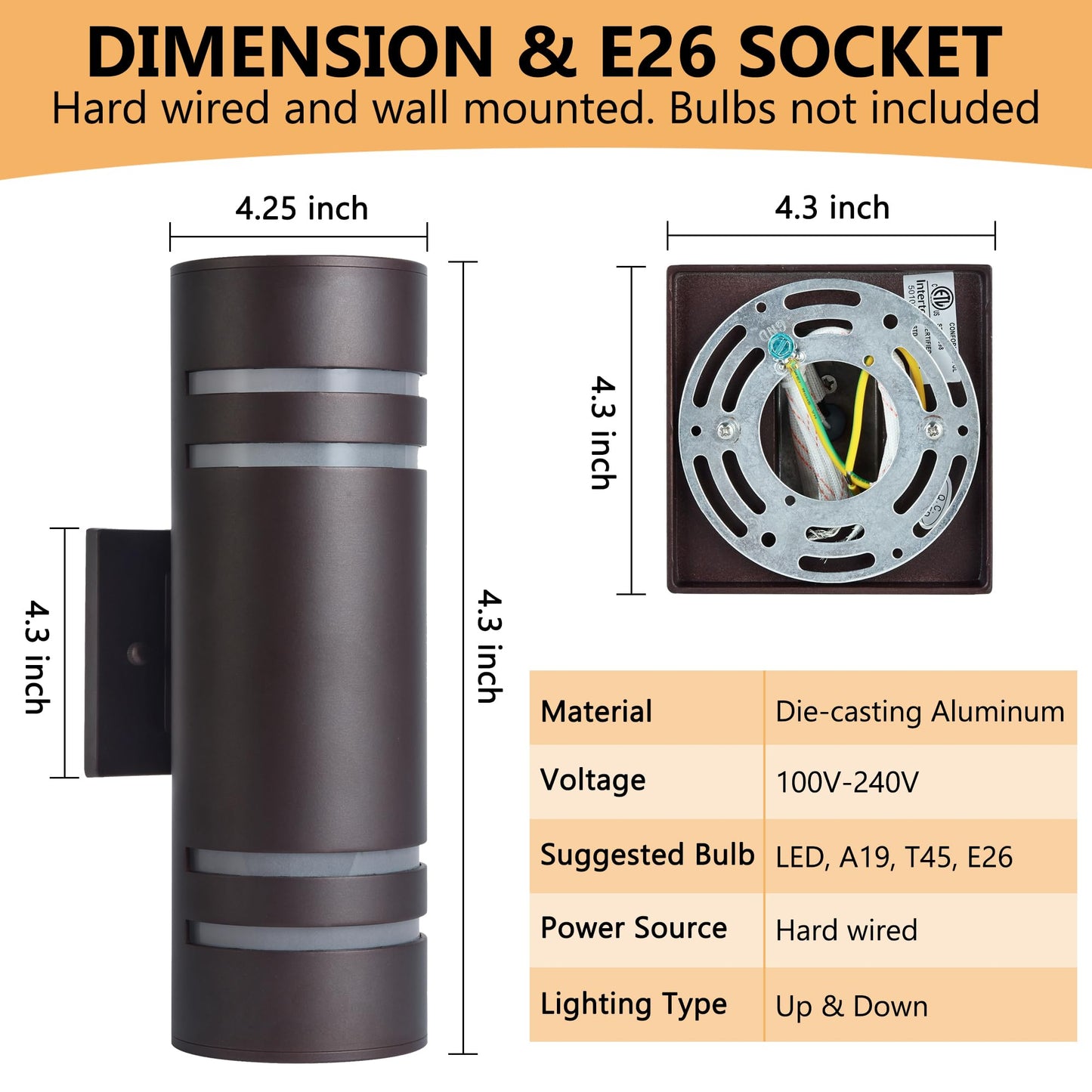 Rynx | Housen Solutions Ip65 Waterproof Outdoor Light Fixture, Oil Rubbed Bronze Wall Mounted Porch Light