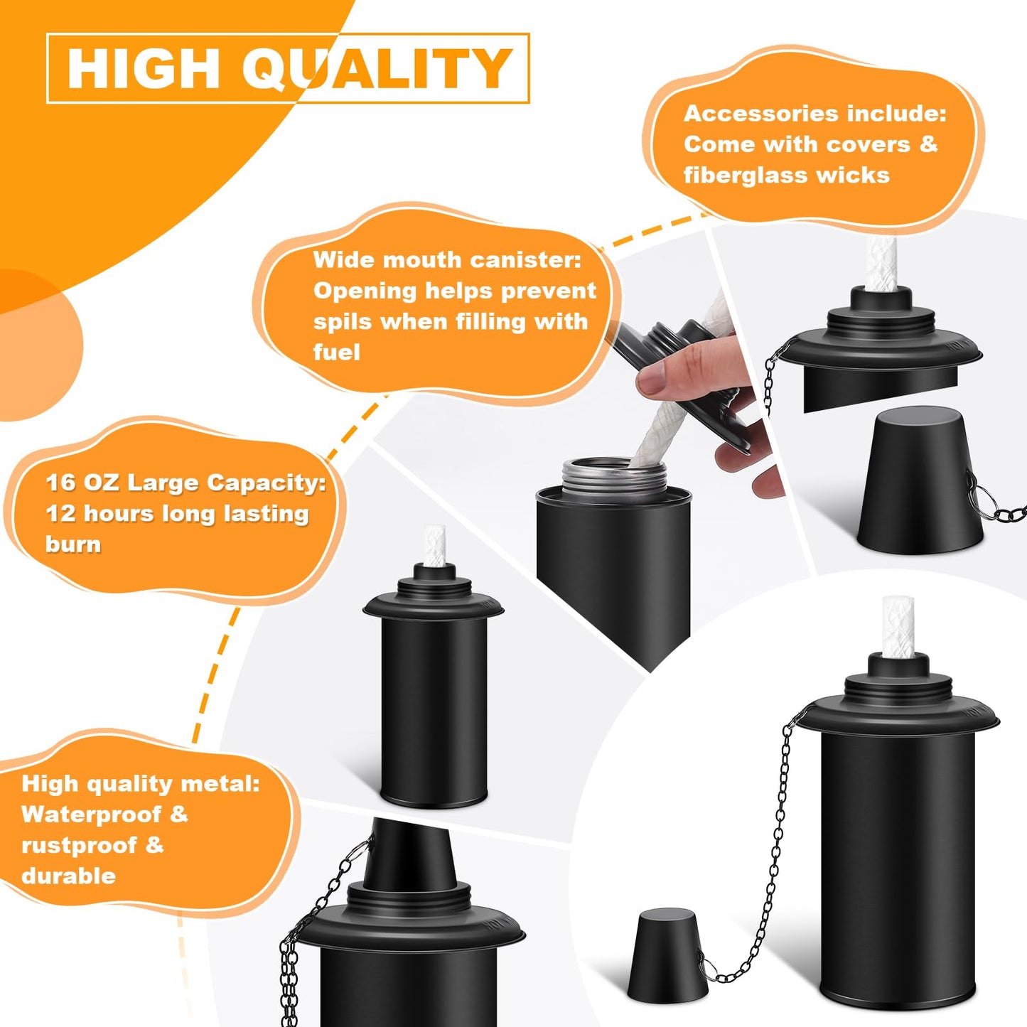 Rynx | Fan-Torches 4 Pack Refillable Torch Holders, 16Oz Citronella Fuel For Outdoor Parties