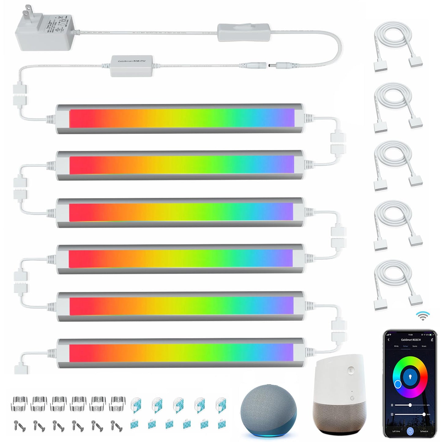 Rynx | Lampaous Led Cabinet Lighting Rgb Light Bar, Dimmable Connectable Shelf Lighting, 6 Pack