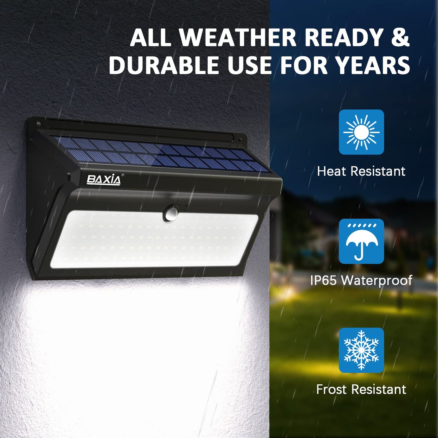 Rynx | Baxia Technology 100 LED Solar Motion Sensor Lights, Waterproof Outdoor Security Wall Lights, 2-pack