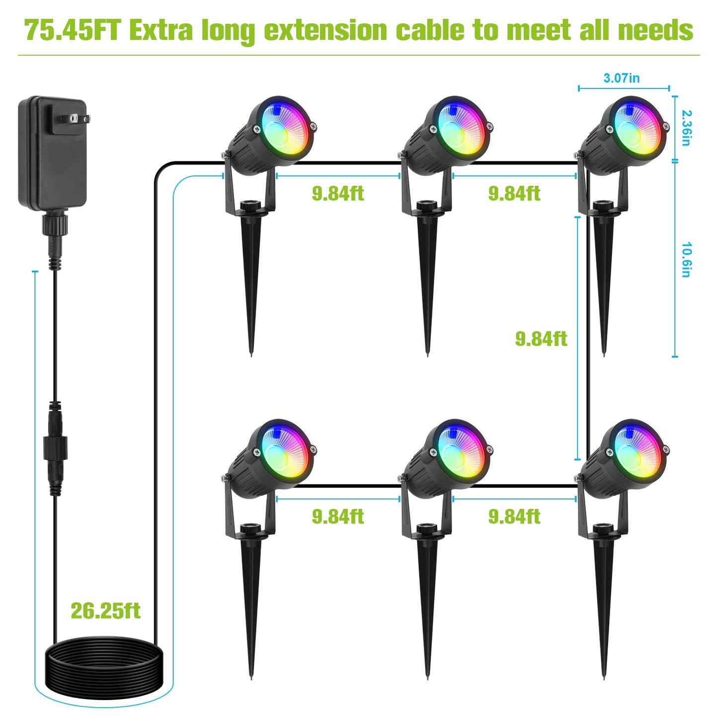Rynx | Volisun Christmas spotlights - 16 color-changing waterproof uplights, 6 packs for garden/farm