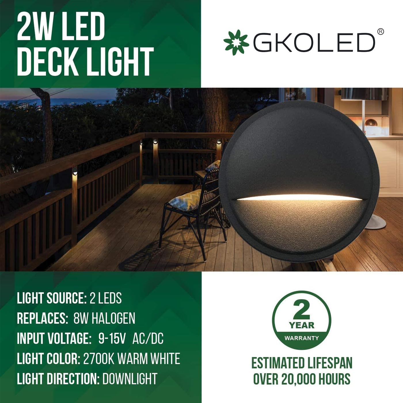 Rynx | Gkoled 12V Low Voltage Deck Posts Lamps - Led Stair Risers Lighting, 6-Pack, Black Aluminum Finish