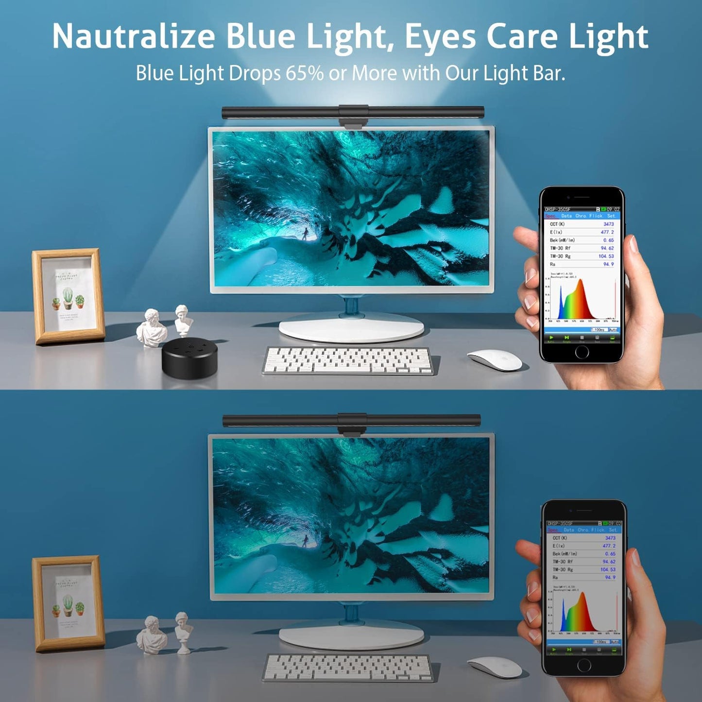 Rynx | Oowolf Eye-Friendly Screen Light With Remote Control, Cri=95, Dual Light, 3-Color Mode, Black