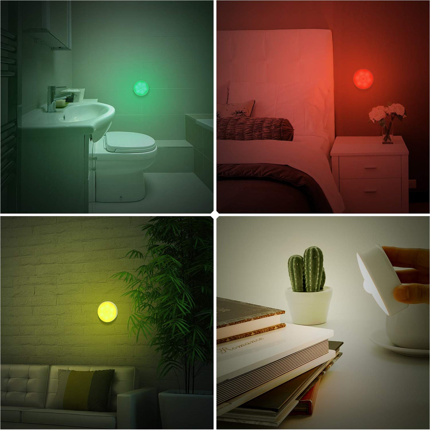 Rynx | Singhong Motion Sensor LED Night Light, USB Rechargeable, 8 Colors, 3 Modes, 2 Pack, White