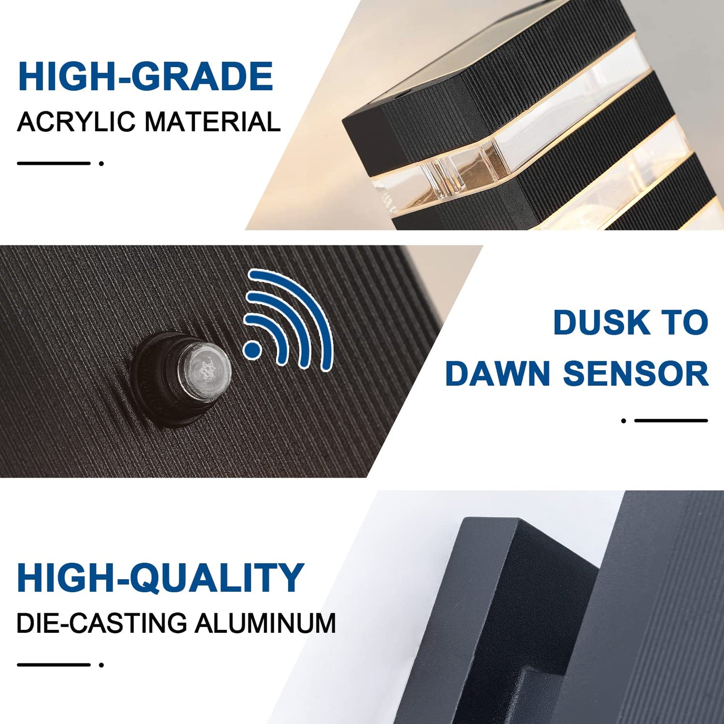 Rynx | Delicavy Dusk To Dawn Outdoor Wall Lamps, Waterproof Black Aluminum, Modern Veranda Light Fixtures